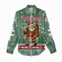 Hungary Christmas Women Casual Shirt with Green Snowflake Pattern Santa Claus Motif - Wonder Print Shop