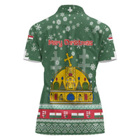 Hungary Christmas Women Polo Shirt with Green Snowflake Pattern Santa Claus Motif - Wonder Print Shop