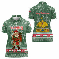 Hungary Christmas Women Polo Shirt with Green Snowflake Pattern Santa Claus Motif - Wonder Print Shop