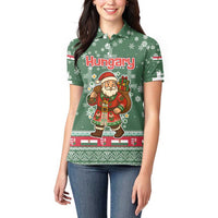 Hungary Christmas Women Polo Shirt with Green Snowflake Pattern Santa Claus Motif - Wonder Print Shop
