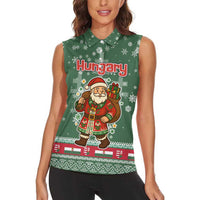 Hungary Christmas Women Sleeveless Polo Shirt with Green Snowflake Pattern Santa Claus Motif - Wonder Print Shop