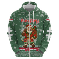 Hungary Christmas Zip Hoodie with Green Snowflake Pattern Santa Claus Motif - Wonder Print Shop