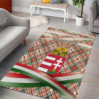 Hungary Christmas Area Rug with Red Green Plaid Pattern Crown and Double Cross Motif - Wonder Print Shop