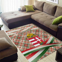 Hungary Christmas Area Rug with Red Green Plaid Pattern Crown and Double Cross Motif - Wonder Print Shop