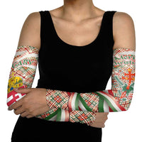 Hungary Christmas Arm Sleeves with Red Green Plaid Pattern Crown and Double Cross Motif - Wonder Print Shop