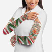 Hungary Christmas Arm Sleeves with Red Green Plaid Pattern Crown and Double Cross Motif - Wonder Print Shop