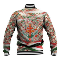 Hungary Christmas Baseball Jacket with Red Green Plaid Pattern Crown and Double Cross Motif - Wonder Print Shop