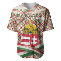 Hungary Christmas Baseball Jersey with Red Green Plaid Pattern Crown and Double Cross Motif - Wonder Print Shop