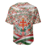 Hungary Christmas Baseball Jersey with Red Green Plaid Pattern Crown and Double Cross Motif - Wonder Print Shop