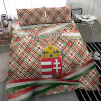Hungary Christmas Bedding Set with Red Green Plaid Pattern Crown and Double Cross Motif - Wonder Print Shop