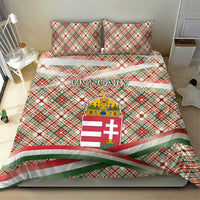 Hungary Christmas Bedding Set with Red Green Plaid Pattern Crown and Double Cross Motif - Wonder Print Shop