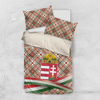 Hungary Christmas Bedding Set with Red Green Plaid Pattern Crown and Double Cross Motif - Wonder Print Shop