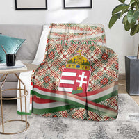 Hungary Christmas Blanket with Red Green Plaid Pattern Crown and Double Cross Motif - Wonder Print Shop