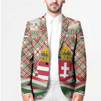 Hungary Christmas Blazer with Red Green Plaid Pattern Crown and Double Cross Motif - Wonder Print Shop