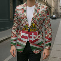 Hungary Christmas Blazer with Red Green Plaid Pattern Crown and Double Cross Motif - Wonder Print Shop
