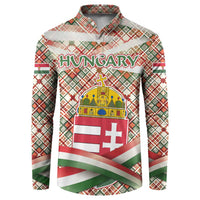 Hungary Christmas Button Sweatshirt with Red Green Plaid Pattern Crown and Double Cross Motif - Wonder Print Shop