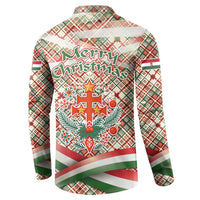 Hungary Christmas Button Sweatshirt with Red Green Plaid Pattern Crown and Double Cross Motif - Wonder Print Shop