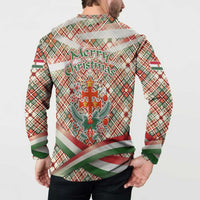 Hungary Christmas Button Sweatshirt with Red Green Plaid Pattern Crown and Double Cross Motif - Wonder Print Shop
