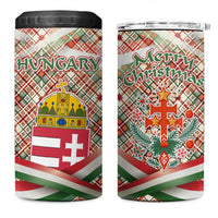 Hungary Christmas 4 in 1 Can Cooler Tumbler with Red Green Plaid Pattern Crown and Double Cross Motif - Wonder Print Shop