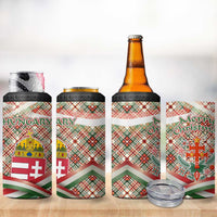 Hungary Christmas 4 in 1 Can Cooler Tumbler with Red Green Plaid Pattern Crown and Double Cross Motif - Wonder Print Shop