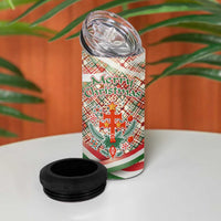 Hungary Christmas 4 in 1 Can Cooler Tumbler with Red Green Plaid Pattern Crown and Double Cross Motif - Wonder Print Shop