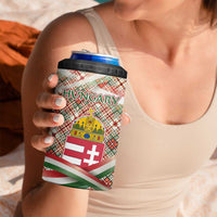 Hungary Christmas 4 in 1 Can Cooler Tumbler with Red Green Plaid Pattern Crown and Double Cross Motif - Wonder Print Shop