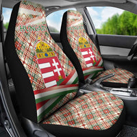 Hungary Christmas Car Seat Cover with Red Green Plaid Pattern Crown and Double Cross Motif - Wonder Print Shop