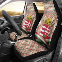 Hungary Christmas Car Seat Cover with Red Green Plaid Pattern Crown and Double Cross Motif - Wonder Print Shop