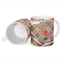 Hungary Christmas Ceramic Mug with Red Green Plaid Pattern Crown and Double Cross Motif - Wonder Print Shop