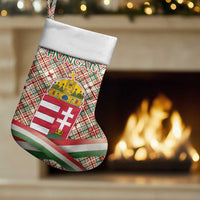 Hungary Christmas Stocking with Red Green Plaid Pattern Crown and Double Cross Motif - Wonder Print Shop