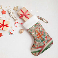 Hungary Christmas Stocking with Red Green Plaid Pattern Crown and Double Cross Motif - Wonder Print Shop