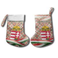 Hungary Christmas Stocking with Red Green Plaid Pattern Crown and Double Cross Motif - Wonder Print Shop