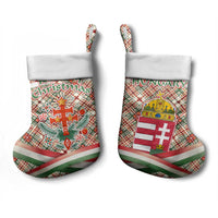 Hungary Christmas Stocking with Red Green Plaid Pattern Crown and Double Cross Motif - Wonder Print Shop