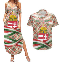 Hungary Christmas Couples Matching Summer Maxi Dress and Hawaiian Shirt with Red Green Plaid Pattern Crown and Double Cross Motif - Wonder Print Shop