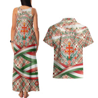 Hungary Christmas Couples Matching Tank Maxi Dress and Hawaiian Shirt with Red Green Plaid Pattern Crown and Double Cross Motif - Wonder Print Shop