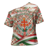 Hungary Christmas Cross Shoulder Shirt with Red Green Plaid Pattern Crown and Double Cross Motif - Wonder Print Shop