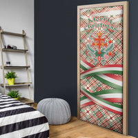 Hungary Christmas Door Cover with Red Green Plaid Pattern Crown and Double Cross Motif - Wonder Print Shop