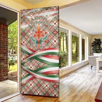 Hungary Christmas Door Cover with Red Green Plaid Pattern Crown and Double Cross Motif - Wonder Print Shop