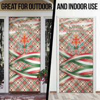 Hungary Christmas Door Cover with Red Green Plaid Pattern Crown and Double Cross Motif - Wonder Print Shop