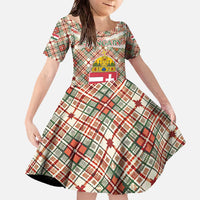 Hungary Christmas Family Matching Off The Shoulder Long Sleeve Dress and Hawaiian Shirt with Red Green Plaid Pattern Crown and Double Cross Motif - Wonder Print Shop