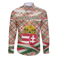 Hungary Christmas Family Matching Off The Shoulder Long Sleeve Dress and Hawaiian Shirt with Red Green Plaid Pattern Crown and Double Cross Motif - Wonder Print Shop
