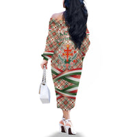Hungary Christmas Family Matching Off The Shoulder Long Sleeve Dress and Hawaiian Shirt with Red Green Plaid Pattern Crown and Double Cross Motif - Wonder Print Shop