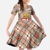 Hungary Christmas Family Matching Off Shoulder Maxi Dress and Hawaiian Shirt with Red Green Plaid Pattern Crown and Double Cross Motif - Wonder Print Shop