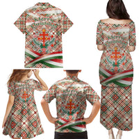 Hungary Christmas Family Matching Puletasi and Hawaiian Shirt with Red Green Plaid Pattern Crown and Double Cross Motif - Wonder Print Shop