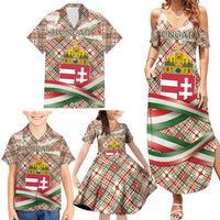 Hungary Christmas Family Matching Summer Maxi Dress and Hawaiian Shirt with Red Green Plaid Pattern Crown and Double Cross Motif - Wonder Print Shop