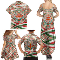 Hungary Christmas Family Matching Summer Maxi Dress and Hawaiian Shirt with Red Green Plaid Pattern Crown and Double Cross Motif - Wonder Print Shop