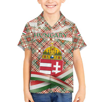 Hungary Christmas Family Matching Tank Maxi Dress and Hawaiian Shirt with Red Green Plaid Pattern Crown and Double Cross Motif - Wonder Print Shop