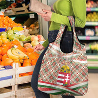 Hungary Christmas Grocery Bag with Red Green Plaid Pattern Crown and Double Cross Motif - Wonder Print Shop
