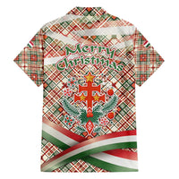 Hungary Christmas Hawaiian Shirt with Red Green Plaid Pattern Crown and Double Cross Motif - Wonder Print Shop