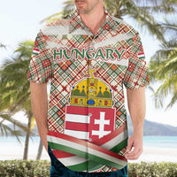 Hungary Christmas Hawaiian Shirt with Red Green Plaid Pattern Crown and Double Cross Motif - Wonder Print Shop